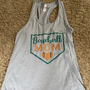 Baseball mom glitter green and orange on gray tank Womens medium
